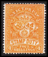 1884. VICTORIA AUSTRALIA STAMP DUTY. Victoria 4 FOUR SHILLINGS. Hinged, Thin Spot.  (Michel 22) - JF534429 - Ongebruikt