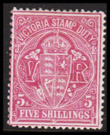 1885. VICTORIA AUSTRALIA STAMP DUTY. 5 SHILLINGS, Hinged.  - JF534430 - Ungebraucht