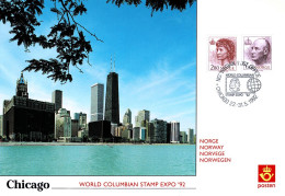 NORWAY 1992 PU92 CHICAGO WORLD COLUMBIAN STAMP EXPO PHILATELIC EXHIBITION CARD - Cartoline Maximum