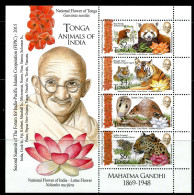 Tonga, 2016, Cooperation With India, Gandhi, Panda, Tiger, Cobra, Leopard, Animals, MNH, Michel Block 100 - Tonga (1970-...)