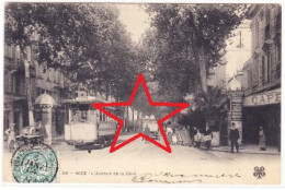 NICE. L'Avenue De La GARE - (Tramway Vers 1900, Café, Kiosque à Journaux). - Transport Urbain - Auto, Autobus Et Tramway