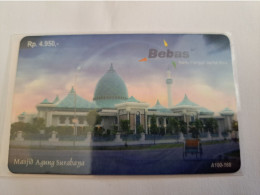 INDONESIA  / IBEBAS/ TEMPLE /   RP 4950     / INDOSAT  / PREPAID/ SEALED     / USED  CARD  **13821 ** - Indonesien