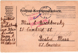 67672 - Österreich - 1916 - FpKte LINZ -> BOSTON MASS (USA), M Oesterr ZensStpl - Lettres & Documents