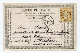 !!! CARTE PRECURSEUR TYPE CERES AFFRANCH N°55 CACHET DE VALENCIENNES DE 1875 - Cartes Précurseurs