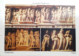 India Khajuraho Temples MONUMENTS - Sculpted Platform Picture Post CARD New As Per Scan - Ethnics