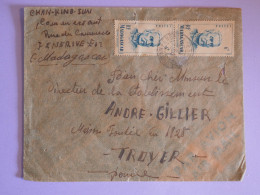 BV3 MADAGASCAR BELLE LETTRE  1954 PETIT BUREAU  FENERIVE A  TROYES  FRANCE  + PAIRE DE TP  +AFF. PLAISANT - Lettres & Documents