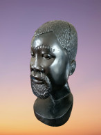 Head Sculpture, African Tribal Carved Ebony - Arte Africano