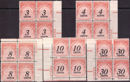 1959 - POSTAGE DUE - BLOCKS OF 4 STAMPS AND NUMBERS - 1951-1960