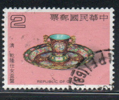 CHINA REPUBLIC CINA TAIWAN FORMOSA 1982 PAINTED ENEMALWARE CHAMPLEVE ENAMEL CUP 2$ USED USATO OBLITERE' - Usados