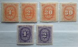 NICARAGUA TASSA TAXE POSTAGE DUE 1896 - 1897, 6 Timbres Yvert No 1,2,5,7,8,9, Neufs * MH TB - Nicaragua