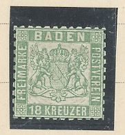 ALLEMAGNE -BADE -1862 -64 -N°20-18 K VERT -Dent 10-Fond Blanc - Oblitération Légère - Ungebraucht