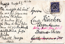 67685 - Deutsches Reich - 1924 - 20Pfg Korbdeckel EF A AnsKte ... -> BUENOS AIRES (Argentinien) - Briefe U. Dokumente