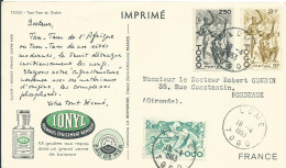 TOGO CARTE 4F50 LOME POUR BORDEAUX ( GIRONDE ) DE1953 PUB IONYL  LETTRE COVER - Storia Postale