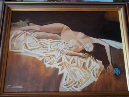 Tableau - Huile Sur Toile Femme Allongée Nue - Signée Lafaurie - Huiles