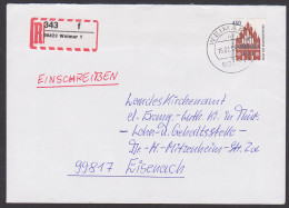 Weimar R-Zettel In Neuer Form 1995 (nur Kurze Zeit) Verwendet R-Brief Mit 450 Pf. "Neues Tor Neubrandenburg" - Etiquettes 'Recommandé' & 'Valeur Déclarée'