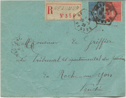 LETTRE RECOMMANDEE AFFRANCHIE N°199 + N° 205 -OBLITEREE CACHET OCTOGONAL POINTILLE REAUMUR -VENDEE - ANNEE 1928 - 1921-1960: Modern Tijdperk