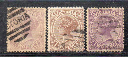 XP321 - VICTORIA AUSTRALIA, 2 Cents Usato : Tre Esemplari Nuance - Used Stamps