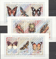 Comores 1994, Animals, Butterfly, Insects, 9val In 3 BF IMPERFORATED - Comores (1975-...)