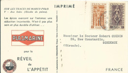 A.O.F. 10c INDE POUR BORDEAUX ( GIRONDE ) PUBLICITE PLASMARINE DE 1950 LETTRE COVER - Cartas & Documentos