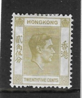 HONG KONG 1946 25c PALE YELLOW-OLIVE SG 150 MOUNTED MINT Cat £8.50 - Ongebruikt