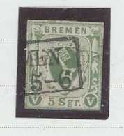 ALLEMAGNE -BREME -1855-61.N°4 -5.S VERT -Obl-Etat TB -AU FILET - Brême