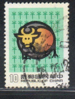 CHINA REPUBLIC CINA TAIWAN FORMOSA 1984 NEW YEAR OF THE COW 1985 10$ USED USATO OBLITERE' - Gebruikt