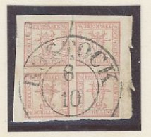 ALLEMAGNE -MECKLENBOURG -SCHWERIN -1856-N°1 -4/4 ROUGE -Obl /Petit Fragment -Etat B ( Au Filet ) - Mecklenburg-Schwerin