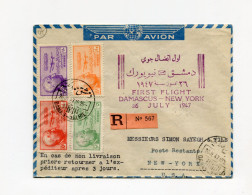 !!! SYRIE, LETTRE RECO PAR AVION DE DAMAS POUR NEW YORK CACHET FIRST FLIGHT DAMASCUS - NEW YORK 26/7/1947 - Lettres & Documents