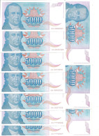 YOUGOSLAVIE 5000 DINARA 1994 VF+ P 141 ( 10 Billets ) - Yougoslavie