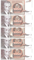 YOUGOSLAVIE 1000 DINARA 1990 AUNC P 107 ( 5 Billets ) - Yougoslavie