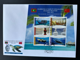 Maldives 2012 / 2013 Mi. 4837 - 4842 FDC Block Diplomatic Relations China Chine Tortue Turtle Poisson Fish Boat Bateau - Pesci