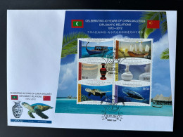 Maldives 2012 / 2013 Mi. 4837 - 4842 FDC Block Diplomatic Relations China Chine Tortue Turtle Poisson Fish Boat Bateau - Blocchi & Foglietti