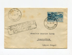 !!! CAMEROUN, CACHET LIAISON EXCEPTIONNELLE DOUALA BRAZZAVILLE AEROMARITIME 15 JUILLET 1937 SUR LETTRE DE DOUALA - Storia Postale