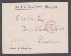 1911 (Sep 18) OHMS Board Of Education Postcard (with Printed Message) With Crown Cachet And Official Paid Cds - Service