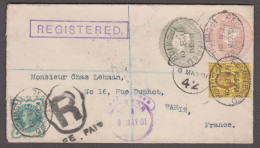 1901 2 1/2d + 1d Postal Stationery Envelope Sent Registered To France, Uprated With 1887 Jubilee 3d And 1900 1/2d - Covers & Documents