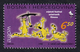 Bosnia Croatia 1998 Europa CEPT World Cartoons Festival Cinema Tigers Fauna MNH - 1998