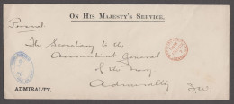 1905 (Jan 12) OHMS Admiralty Envelope With "Admiral Commanding / Coast Guard And Reserves" Anchor Cachet - Dienstmarken