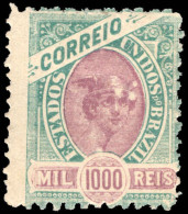 Brazil 1894-97 1000r Mauve And Green Thick Paper Perf 11½ Lightly Mounted Mint. - Unused Stamps