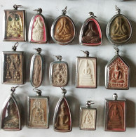 SET OF 15 THAI BUDDHIST BLESSED MEDALLION CLAY AMULETS - Pays