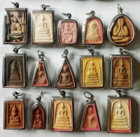 SET OF 15 THAI BUDDHIST BLESSED MEDALLION CLAY AMULETS - Landen