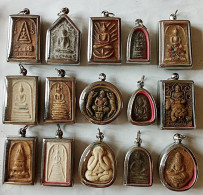 SET OF 15 THAI BUDDHIST BLESSED MEDALLION CLAY AMULETS - Paesi