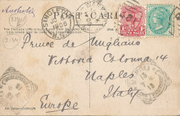 AUSTRALIA NSW - FRANKED PC (VIEW OF SYDNEY) FROM WARKWORTH TO ITALY - BARRED NUMERAL CANCEL 401 - 1906 - Cartas & Documentos