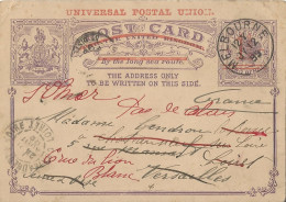 AUSTRALIA VIC - POSTAL STATIONERY POST CARD 1 I/2 D OVERPRINT FROM MELBOURNE TO FRANCE - 1899 - Lettres & Documents