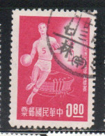 CHINA REPUBLIC CINA TAIWAN FORMOSA 1963 ASIAN BASKETBALL CHAMPIONSHIP PLAYER TAIPEI 80c USED USATO OBLITERE - Gebraucht