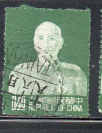 CHINA REPUBLIC CINA TAIWAN FORMOSA 1953 CHIANG KAI-SHEK PRESIDENT 40c USED USATO OBLITERE' - Oblitérés