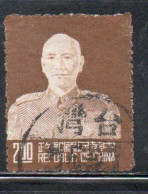 CHINA REPUBLIC CINA TAIWAN FORMOSA 1953 CHIANG KAI-SHEK PRESIDENT 2$ USED USATO OBLITERE' - Usados