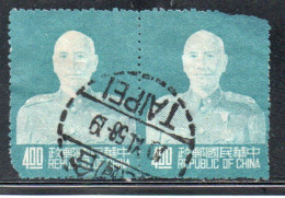 CHINA REPUBLIC CINA TAIWAN FORMOSA 1953 CHIANG KAI-SHEK PRESIDENT 4$ USED USATO OBLITERE' - Gebruikt