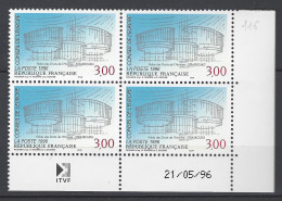 CD 116 FRANCE 1996 TIMBRE SERVICE CONSEIL DE L EUROPE PALAIS DES DROITS DE L HOMME STRASBOURG COIN DATE 116 :21 / 5 / 96 - Service