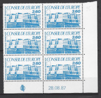 CD 97 FRANCE 1987 TIMBRE SERVICE CONSEIL DE L EUROPE BATIMENT DE STRASBOURG BLOC 6 TIMBRES COIN DATE 97  : 28 / 08 / 87 - Dienstmarken