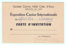 CARTE D'INVITATION -EXPOSITION CANINE INTERNATIONALE DU 24 AOUT 1964 SANARY -Sété CANINE MIDI COTE D'AZUR - Autres & Non Classés